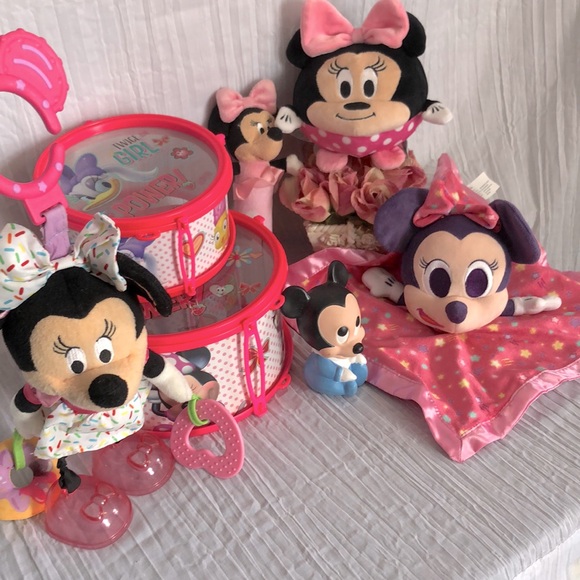 Disney Other - DISNEY lot of 7 Minnie toys-Drum set Baby comfort blanket rattle activity toys